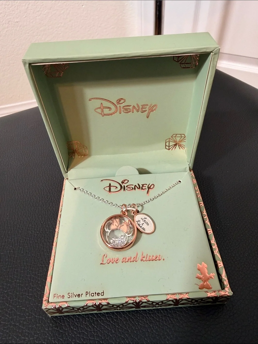 Disney Minnie Rose Gold and Silver Pendant Necklace with 'Love & Kisses' Charm